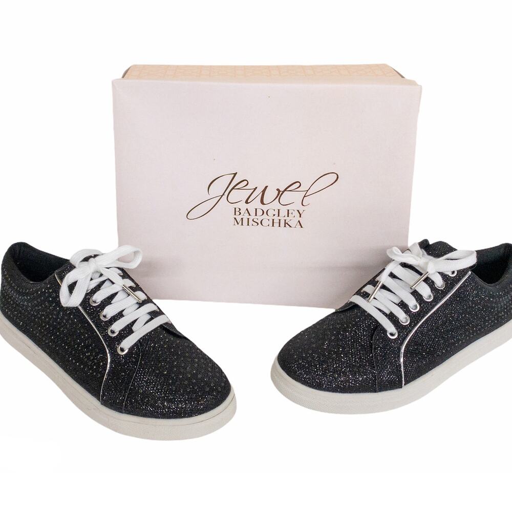 Jewel Badgley Mischka Ryan Sneakers W 11 Black Crystal Rhinestone Glam